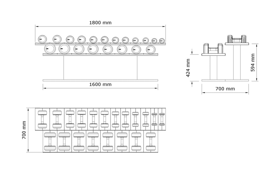 dumbbells set dimensions