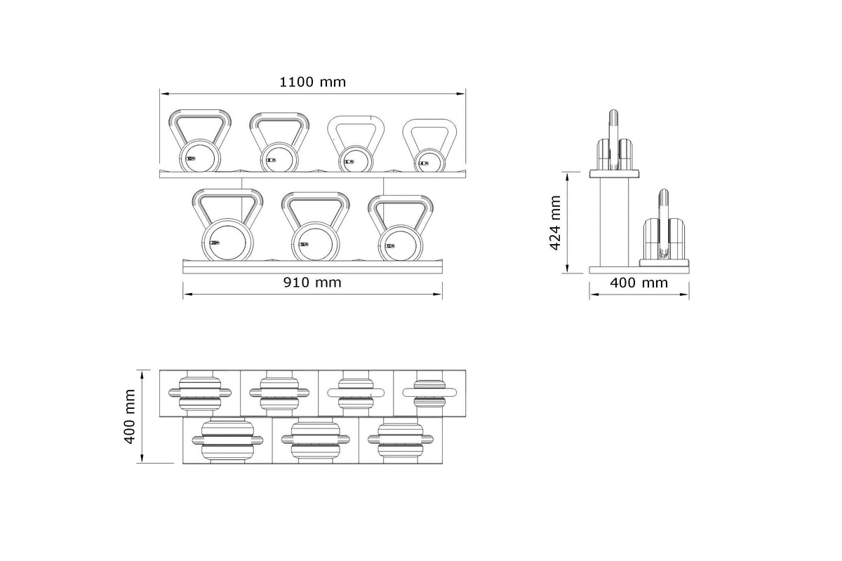 Pent Rack Size LOVA™ SET - Kettlebells With Horizontal Rack, Design & Luxury Gym ...