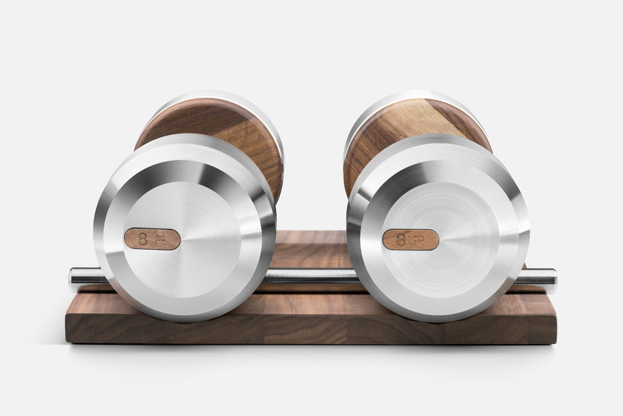 pent dumbbells pair with wood stand 